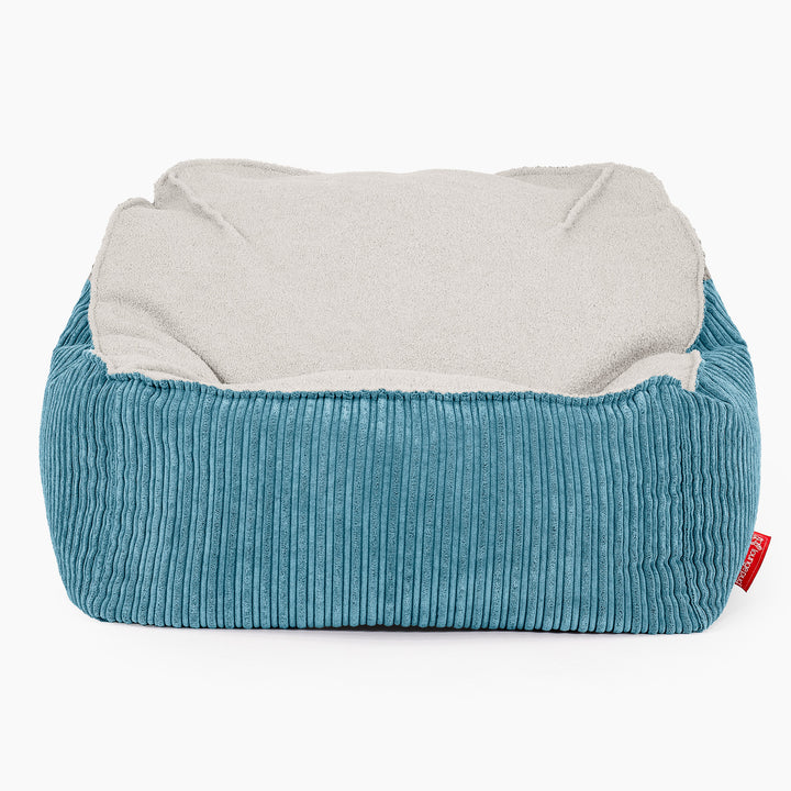 Pufa fotel Sloucher - Boucle & sztruks Morski błękit 02