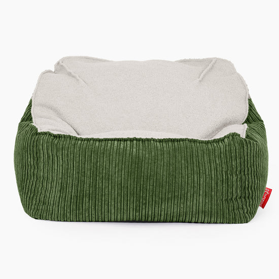 Pufa fotel Sloucher - Boucle & sztruks Leśna zieleń 02