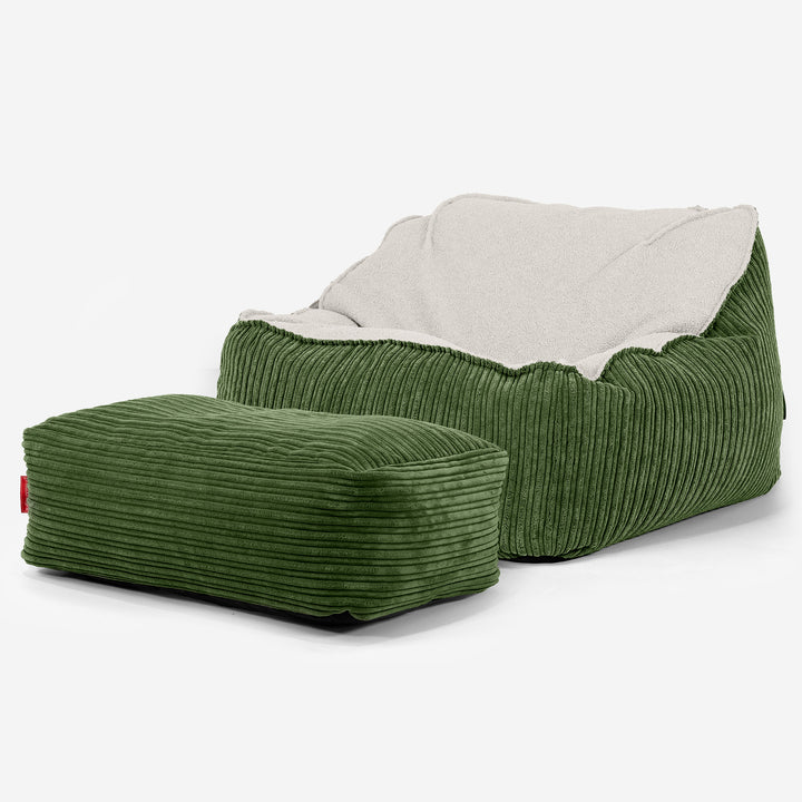 Pufa fotel Sloucher - Boucle & sztruks Leśna zieleń 03