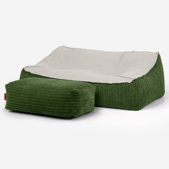 Sofa pufa Sloucher - Boucle & sztruks Leśna zieleń 03